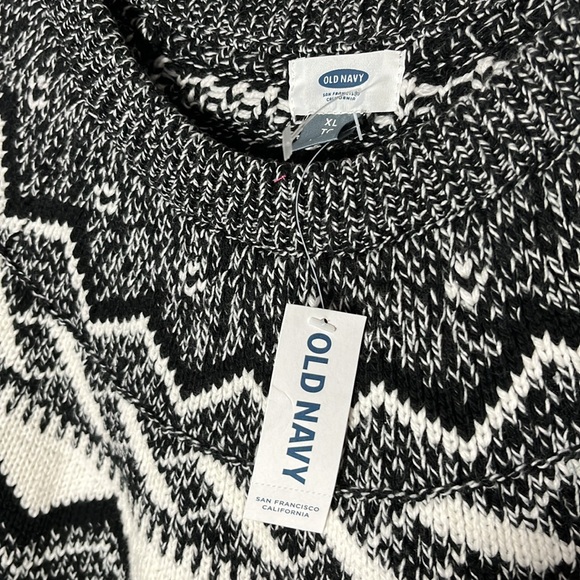 Old navy NWT classic fair isle sweater black white pullover crew neck cotton XL - Picture 4 of 13